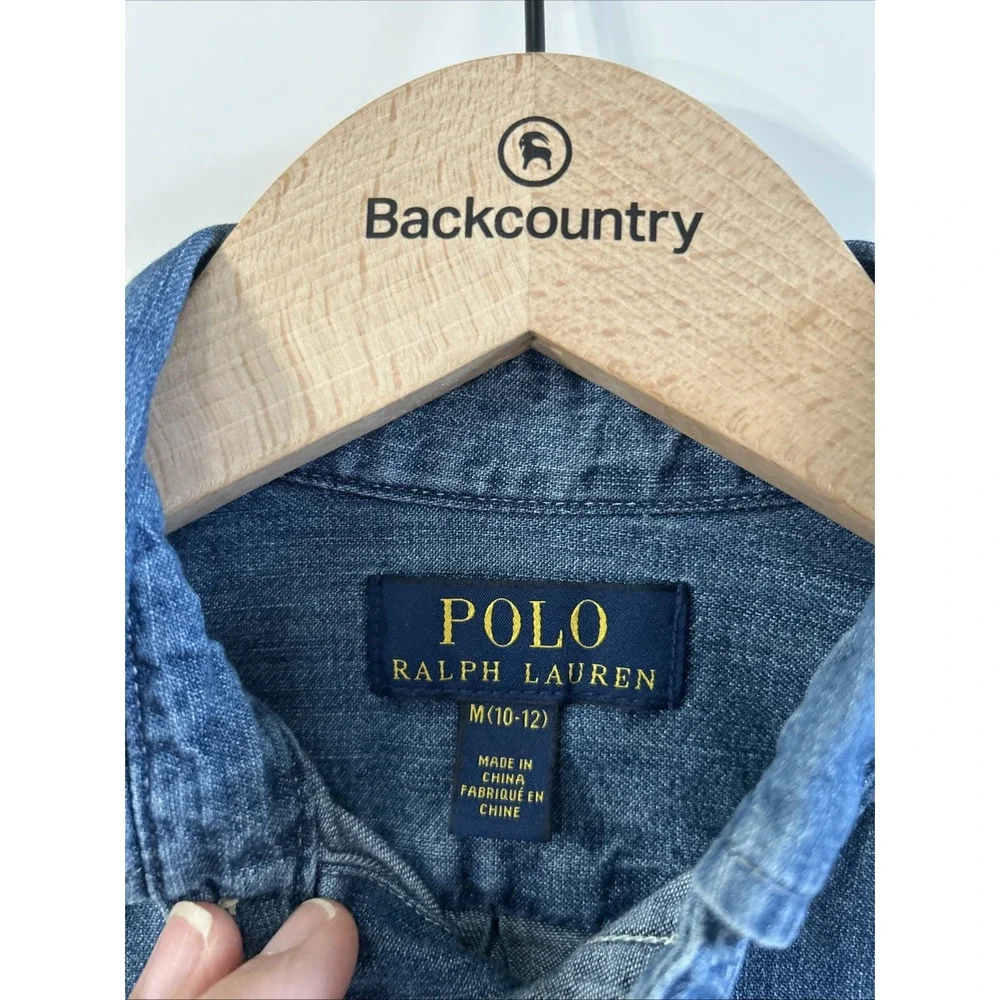 Boys Girls Polo Ralph Lauren Western Blue Denim Button Down Shirt L/S Med 10-12
